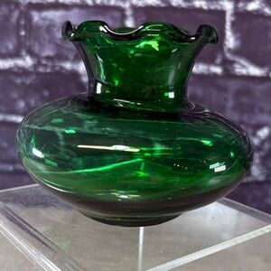 Vintage Anchor Hocking Forest Green Ruffled Bud Vase